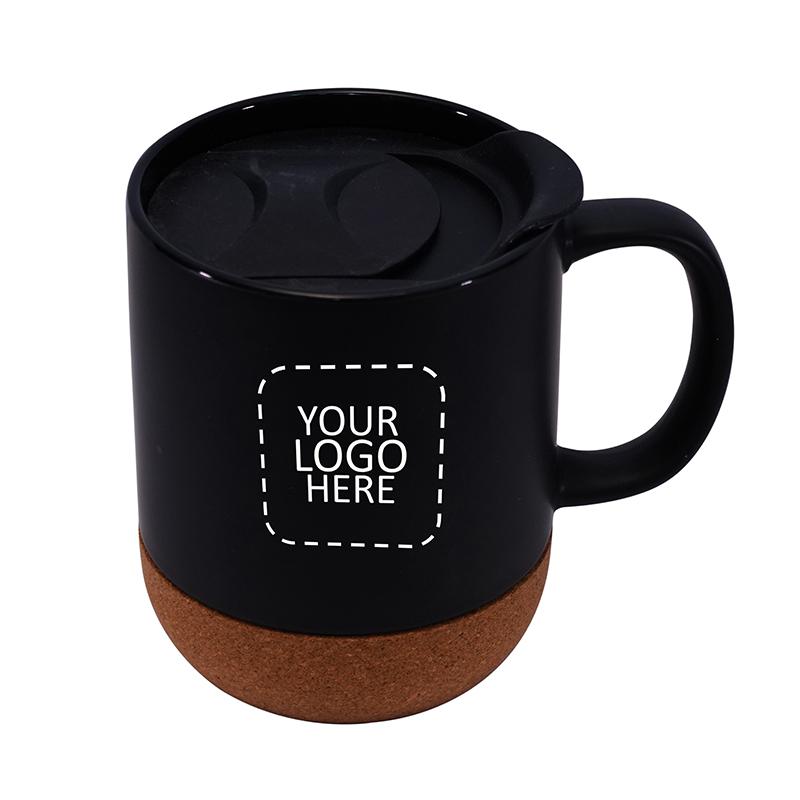 ceramic coffee mug with cork base Black With Logo